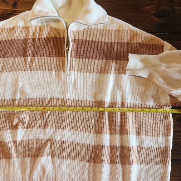 Striped Tan and Cream Women's Sweater - Picture 4 of 8